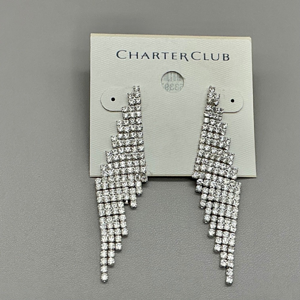 Charterโ Club Earrings Womens Silver Tone Rhinestone Angled Dangle Drop 3 Inch